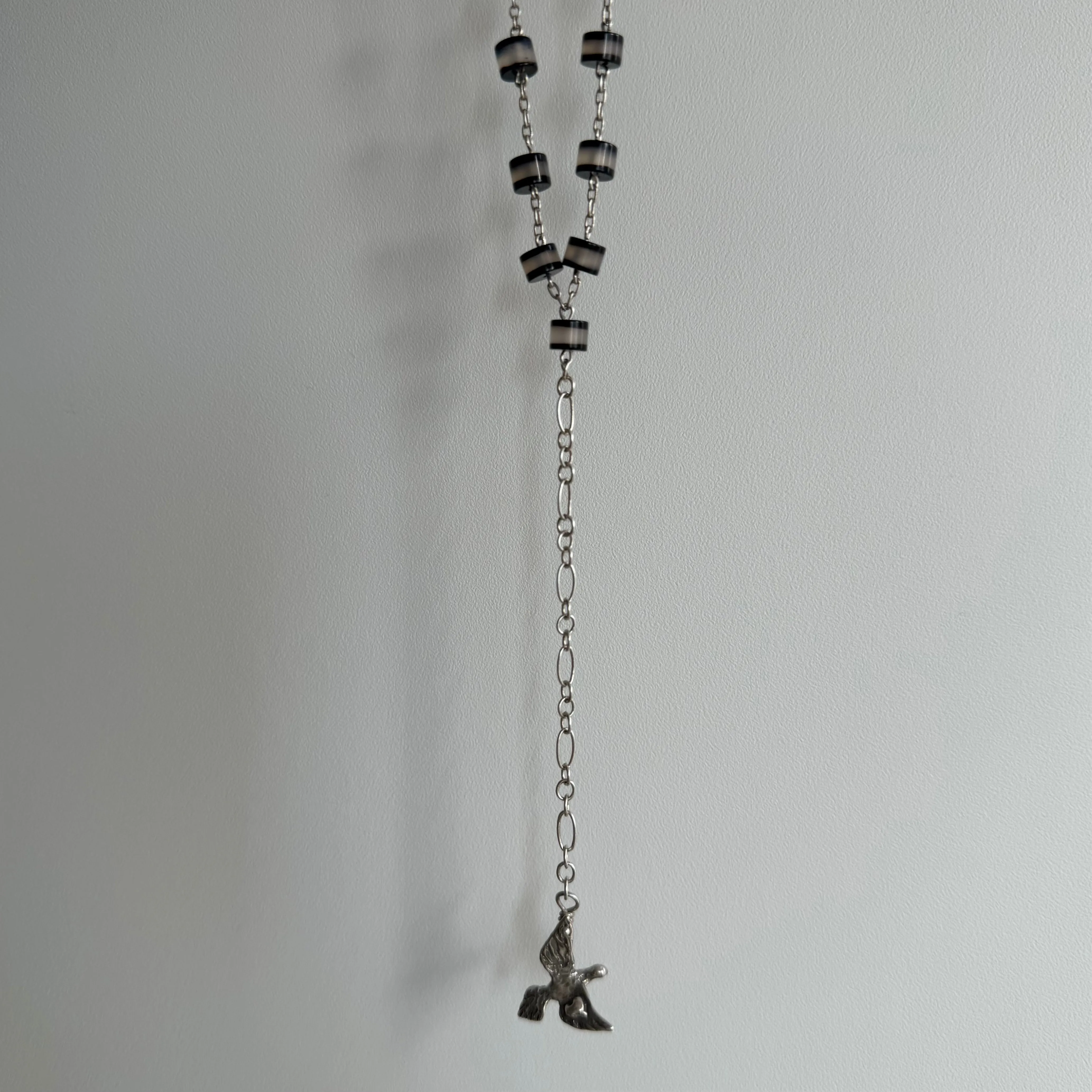 reimagined V I N T A G E // peace prayers / sterling silver and glass rosary style long chain / a necklace