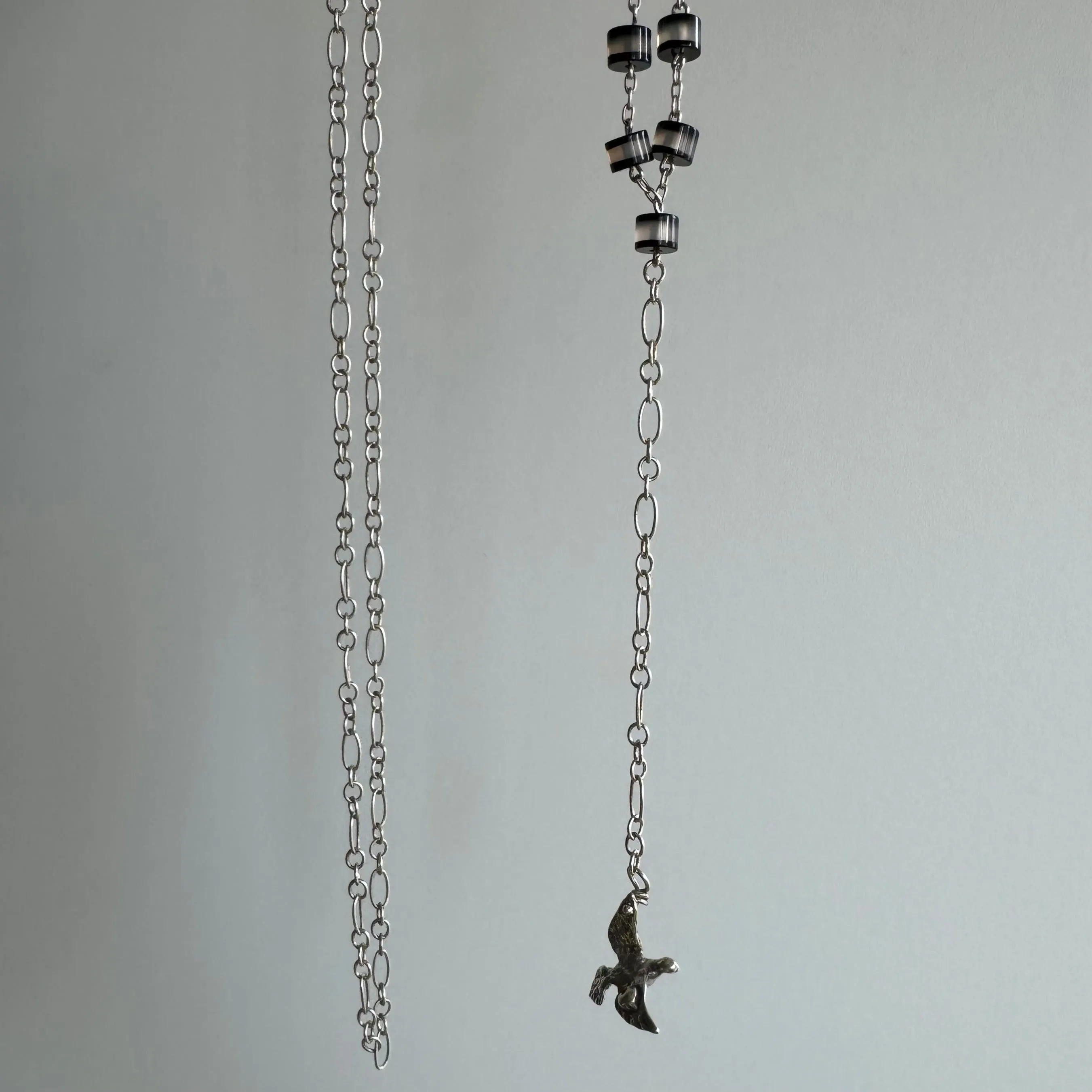 reimagined V I N T A G E // peace prayers / sterling silver and glass rosary style long chain / a necklace