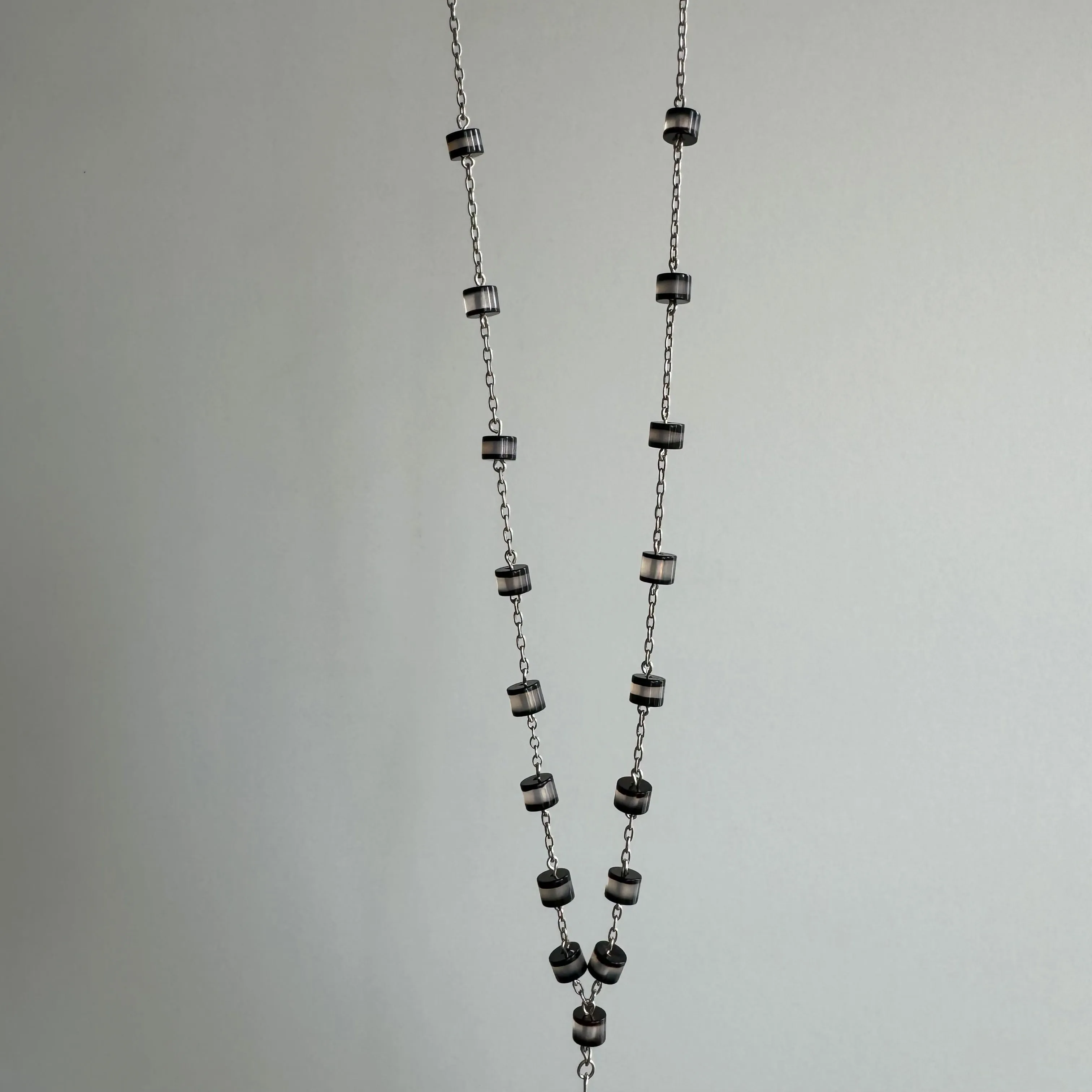 reimagined V I N T A G E // peace prayers / sterling silver and glass rosary style long chain / a necklace