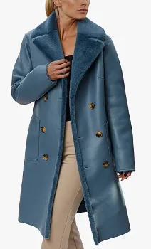 Reversible Blue Faux-Leather Fur Coat