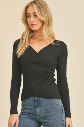 Rib Surplice Long Sleeve Sweater