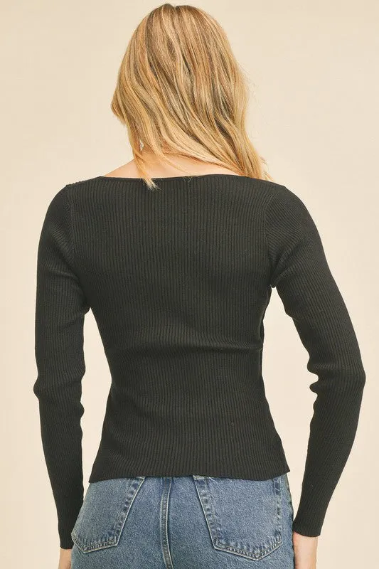 Rib Surplice Long Sleeve Sweater