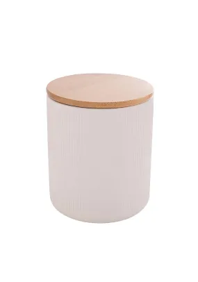 Ribbed Canister With Bamboo - White