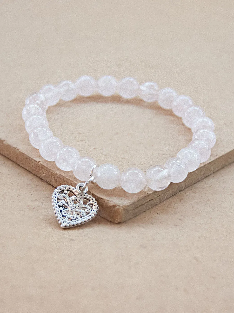 Rose Quartz Mala Bracelet with Heart Charm