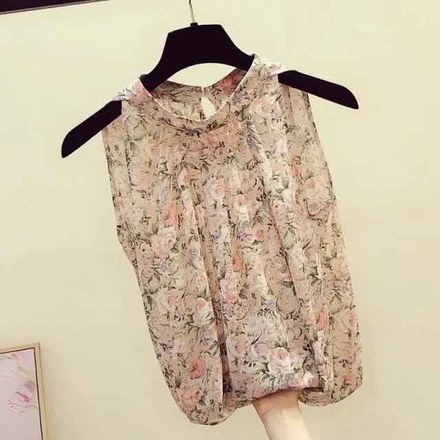 Sleeveless Chiffon Floral Top