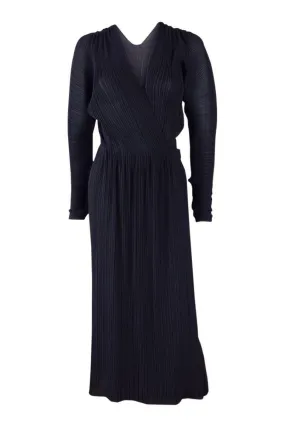 STELLA McCARTNEY Black Plisse Long Sleeve Pleated Faux Wrap Dress (UK 10)