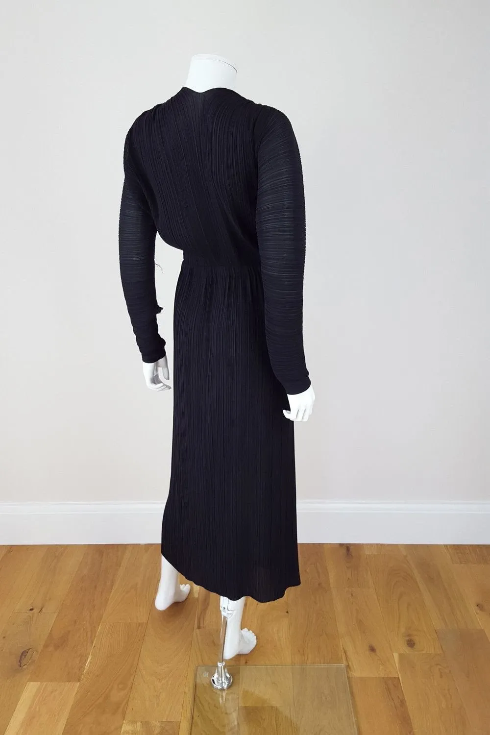 STELLA McCARTNEY Black Plisse Long Sleeve Pleated Faux Wrap Dress (UK 10)