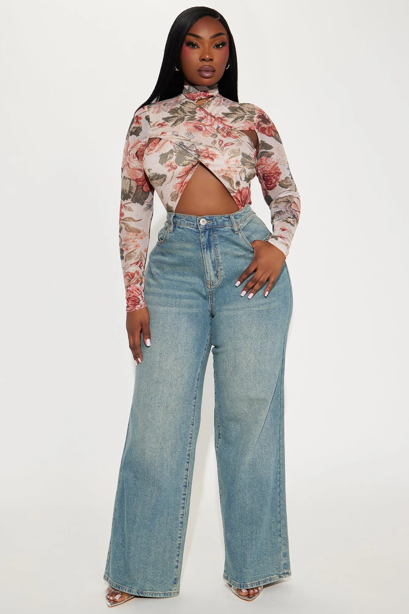 Stephanie Floral Bodysuit - Taupe/combo