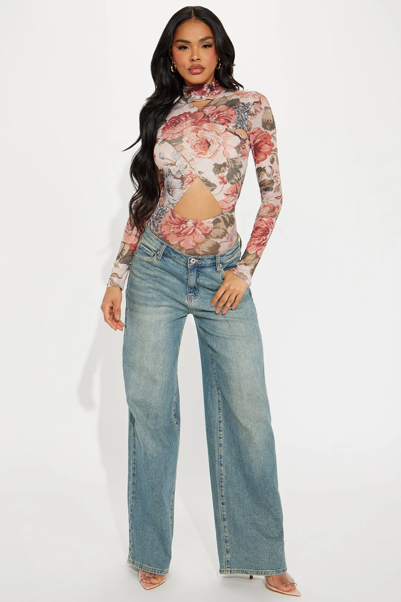 Stephanie Floral Bodysuit - Taupe/combo