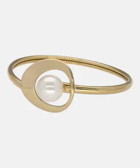 Sterling Silver Gold Plated Bangle Bangle Bracelet for Women with Organic Pearl, 12mm Round White Pearls, 18 Diameter, Petra Collection