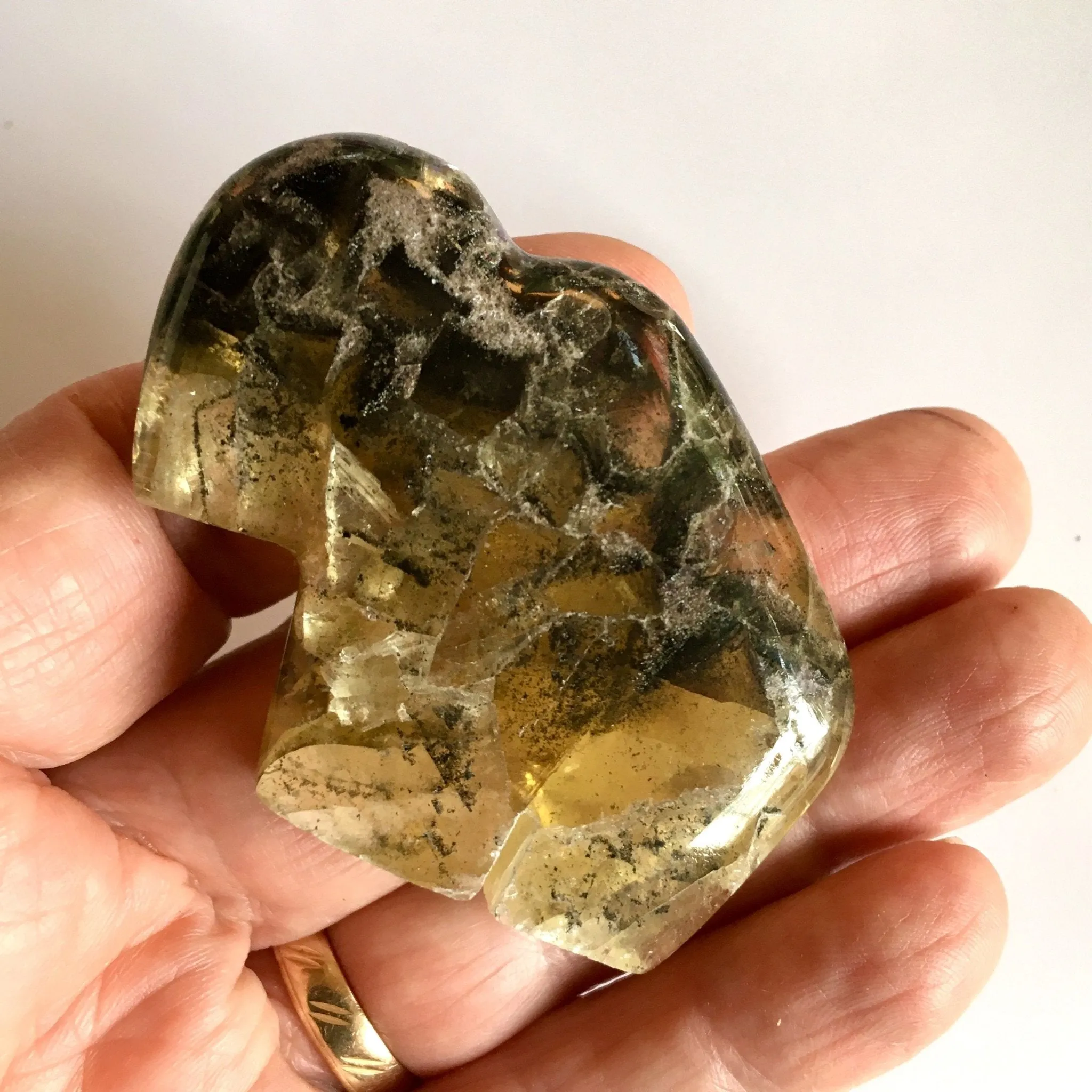 Stormy Yellow Fluorite Buffalo Carving