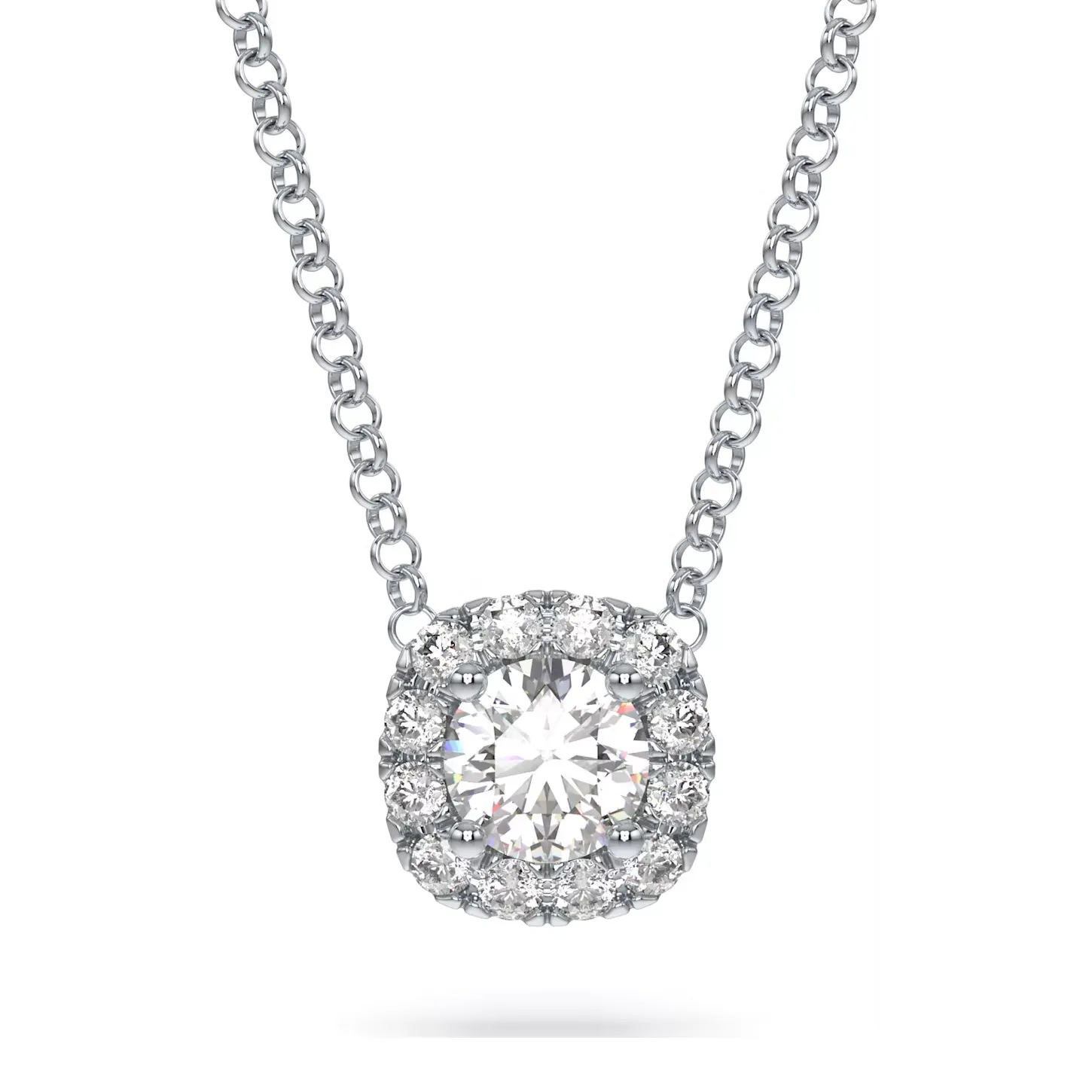 Swarovski Diamond Essentials Cushion Halo Pendant Necklace Sterling Silver