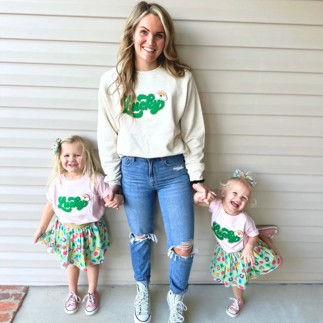 Sweet Wink Lucky Script Patch St. Patrick's Day Adult Sweatshirt - Natural