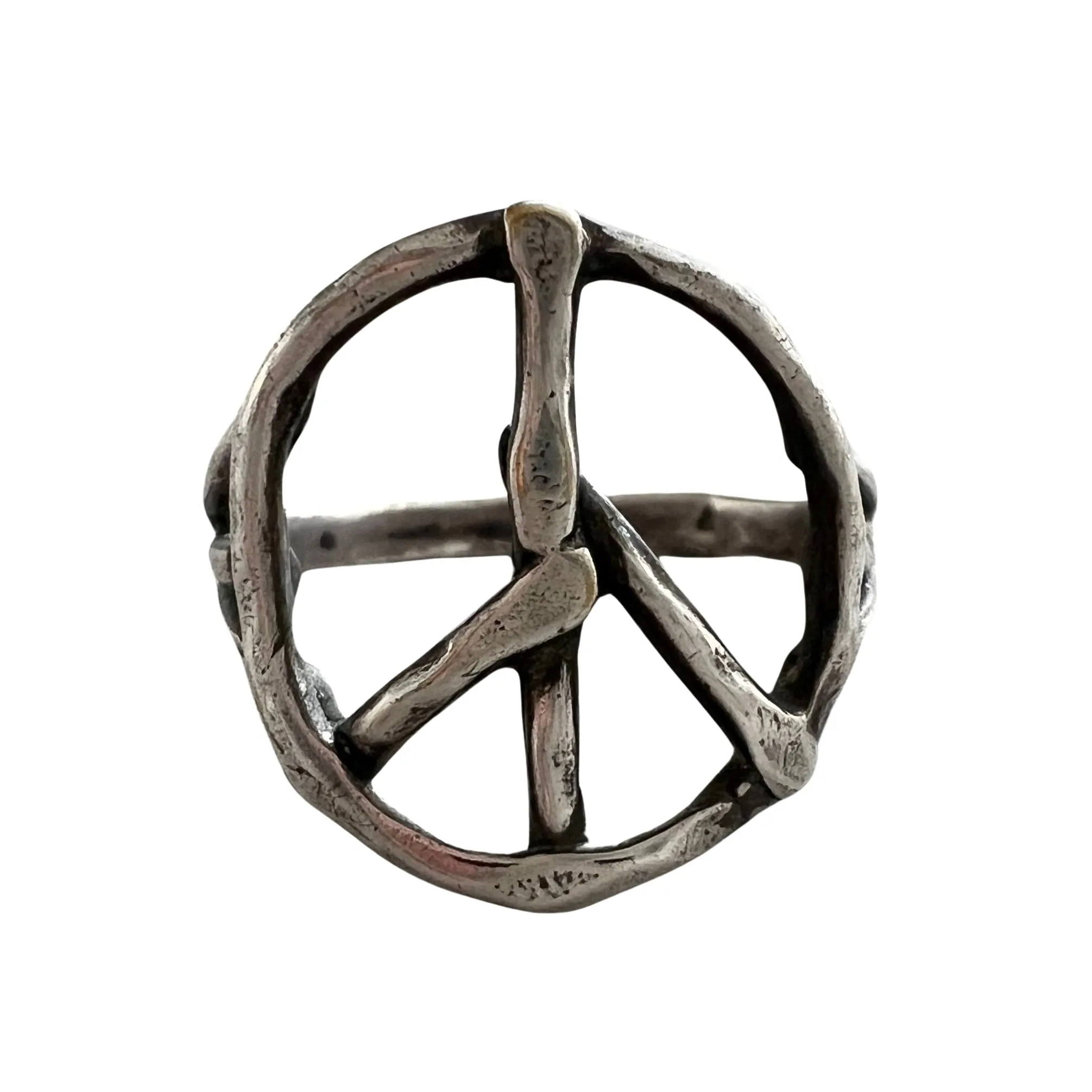 V I N T A G E // a prayer for peace / sterling silver artisan peace sign ring / size 8.25-8.5