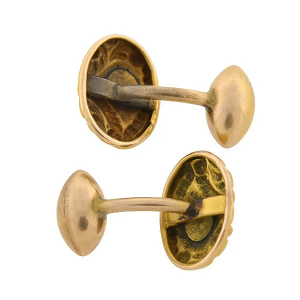 Victorian 14kt Repousse Rose Cut Diamond Cufflinks