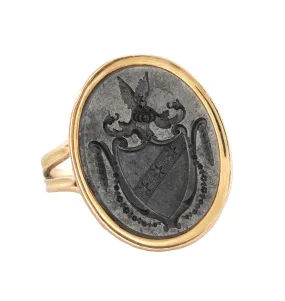 Victorian French 18kt/Steel Intaglio Signet Ring 17.5g