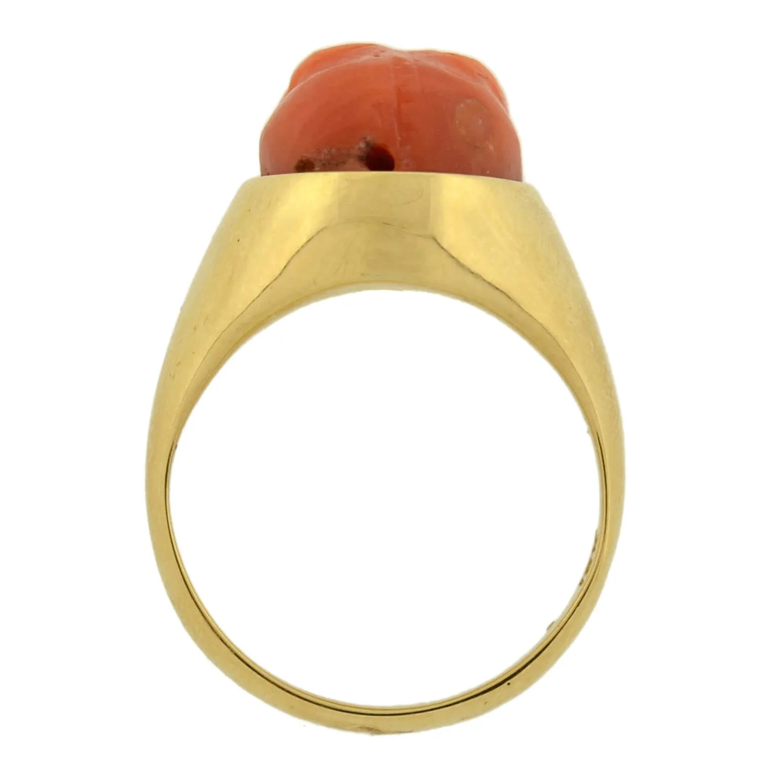 Victorian Style 18kt Hand Carved Natural Coral Skull Ring