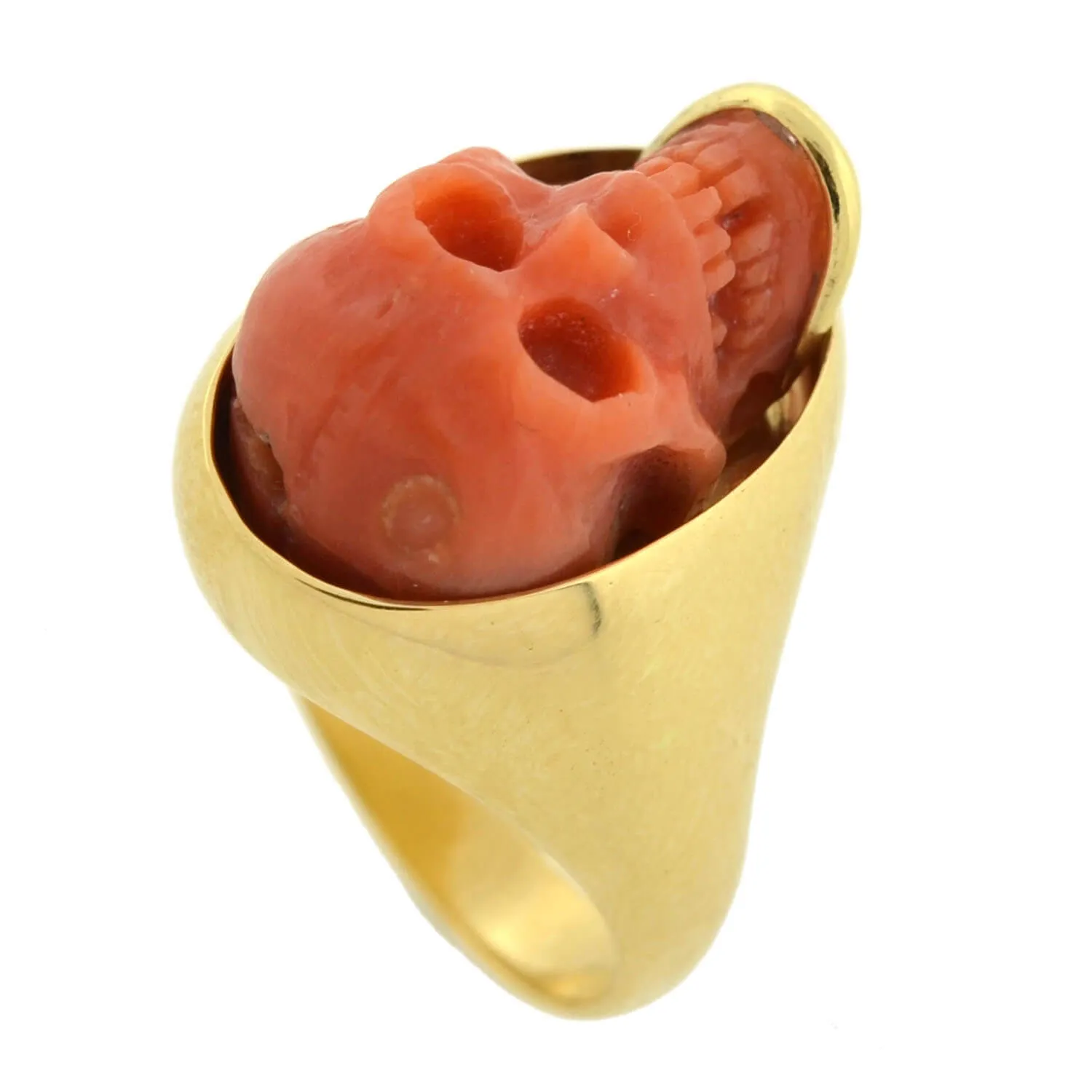 Victorian Style 18kt Hand Carved Natural Coral Skull Ring