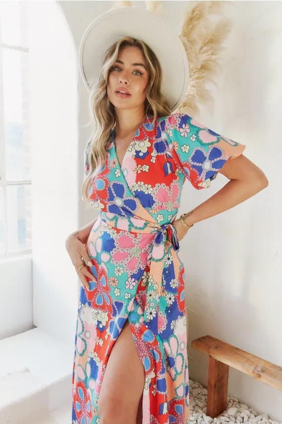 Wrapped in Bright Florals Dress