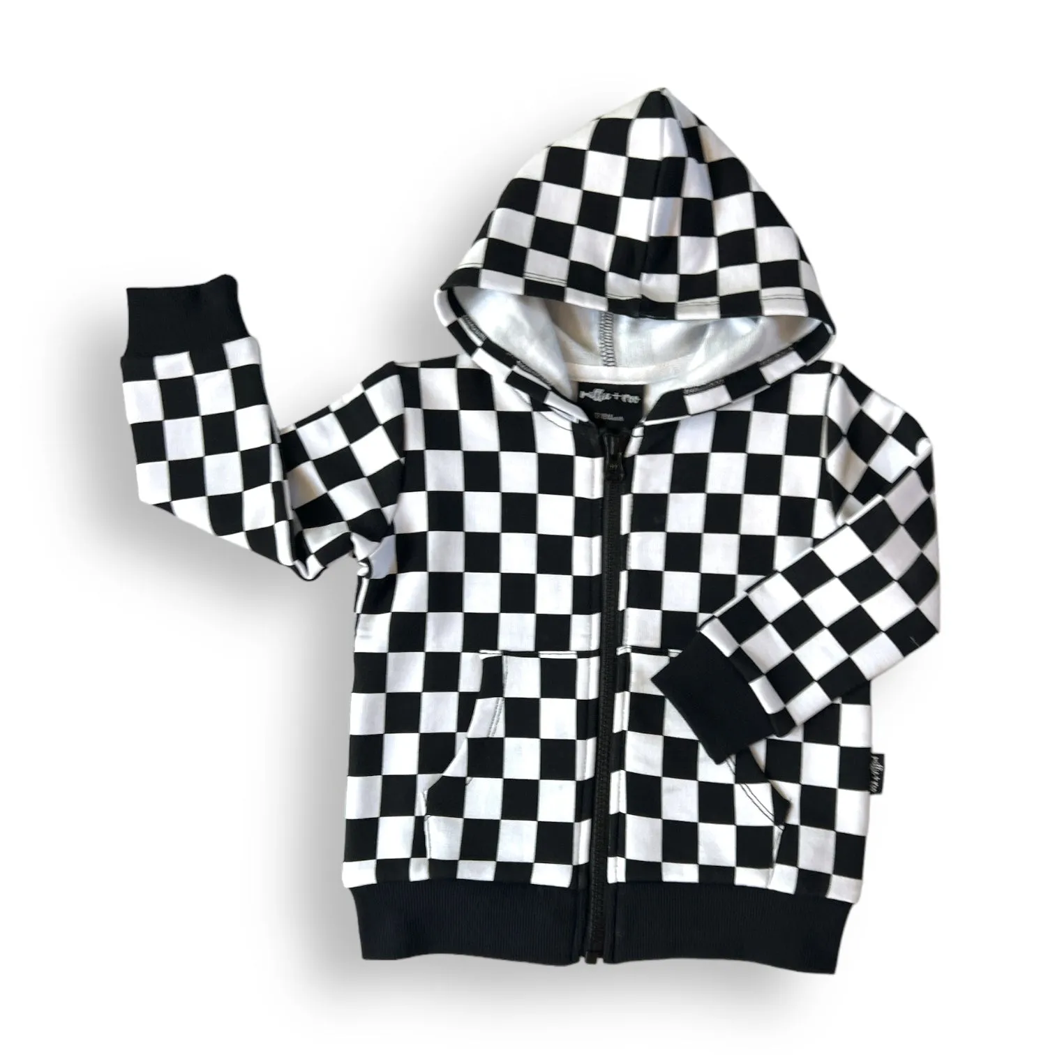 ZIP HOODIE- B W Check Bamboo French Terry